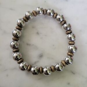 Two-Tone Sterling Silver Bead Stretch Bracelet